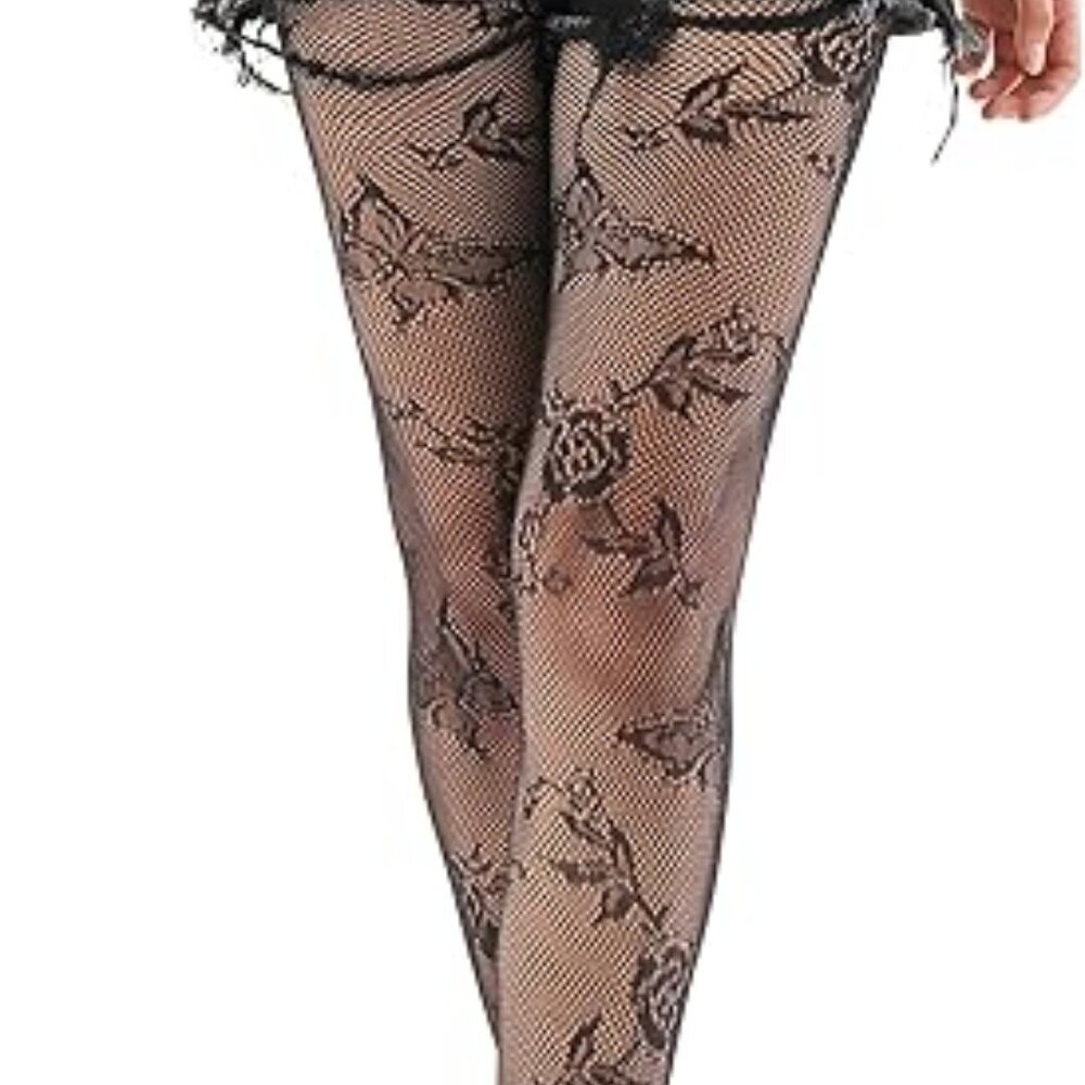 Black Fishnet Tights with‎ Butterflies New Size Large/XLarge